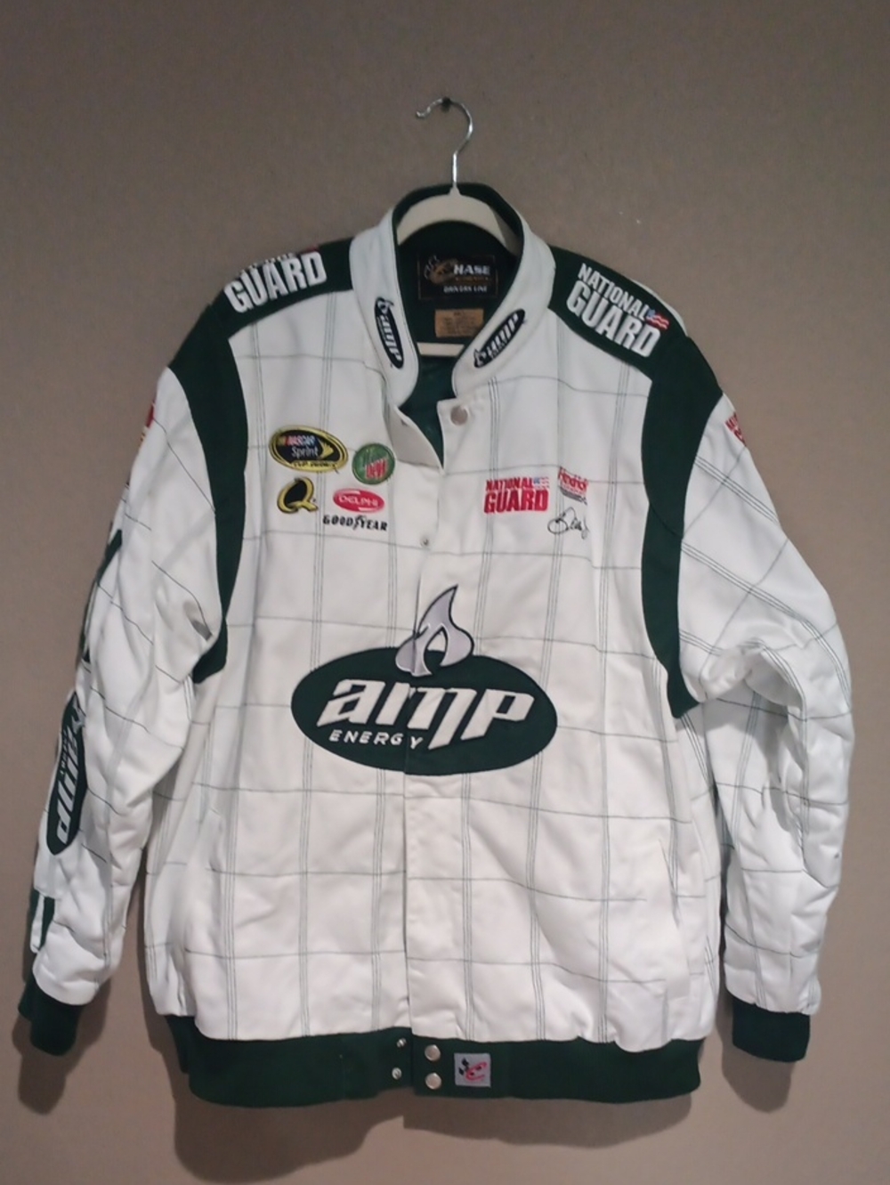 Dale Jr. Chase AMP Energy Men's White and Dark Green Racing Jacket